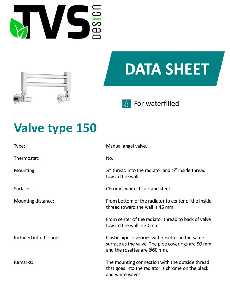 TVS Design Valves 150 aansluitset haaks RVS