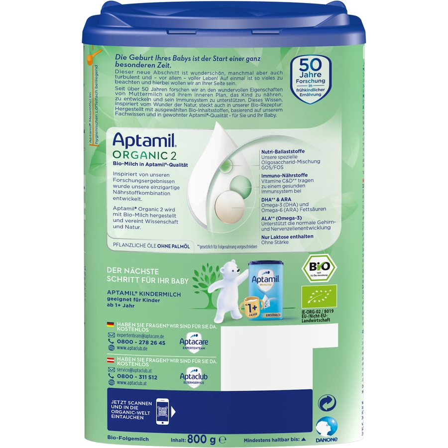 Aptamil Folgemlich 2 Organic 800g nach dem 6. Monat