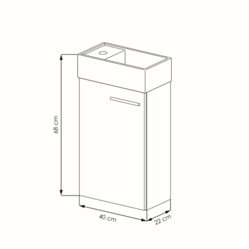 Allibert fonteinmeubel Mike - eik - 40 cm - met porseleinen wastafel, compact ontwerp met grote opslagcapaciteit
