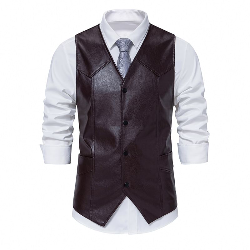 YIKES - Kunstleren V-hals vest met knoopjes