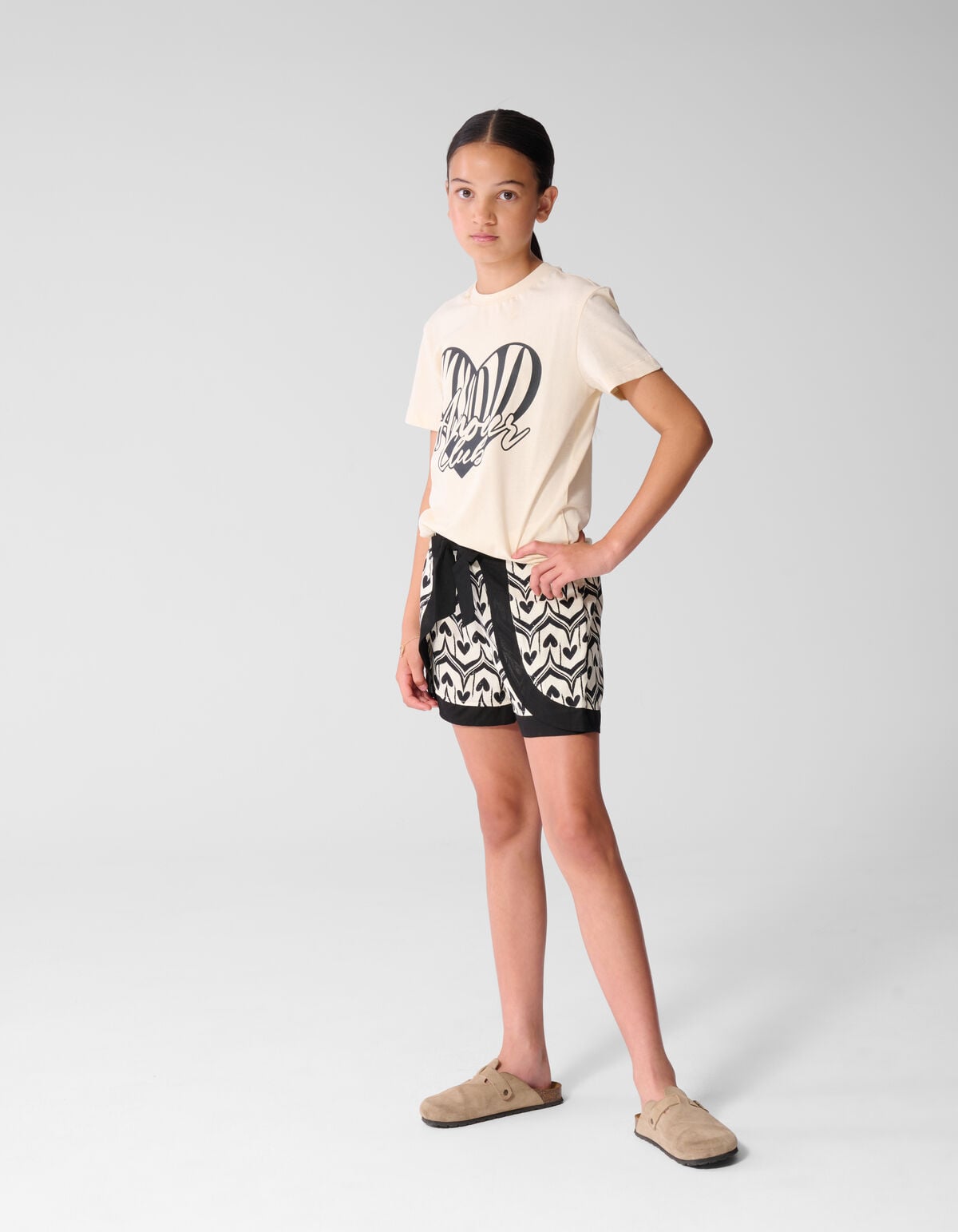 Heart Print Skort Gebroken Wit/Zwart