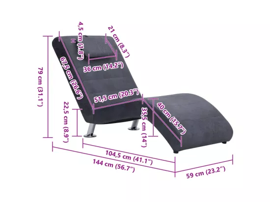 Chaise longue avec oreiller Gris Similicuir daim