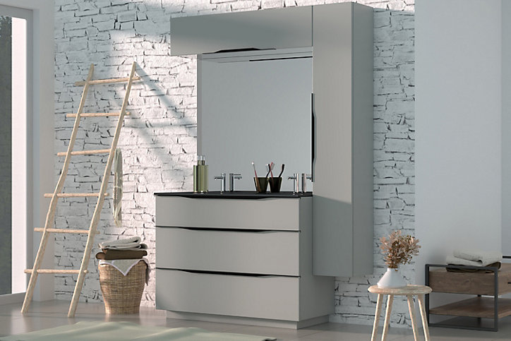 Meuble de rangement salle de bains haut Pamili vert sauge mat 120 cm