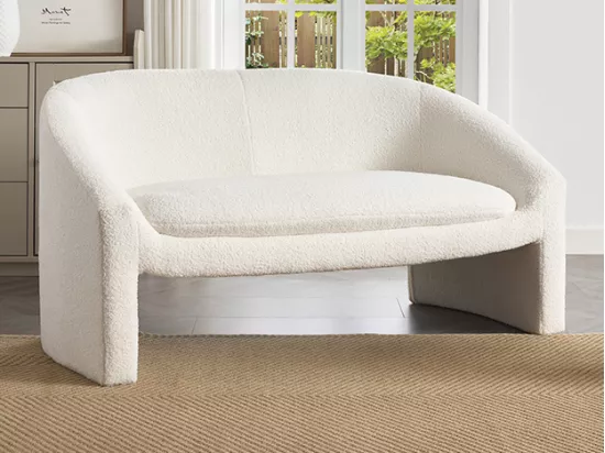 Canapé 2 places et fauteuil en tissu bouclette blanc OSSANA