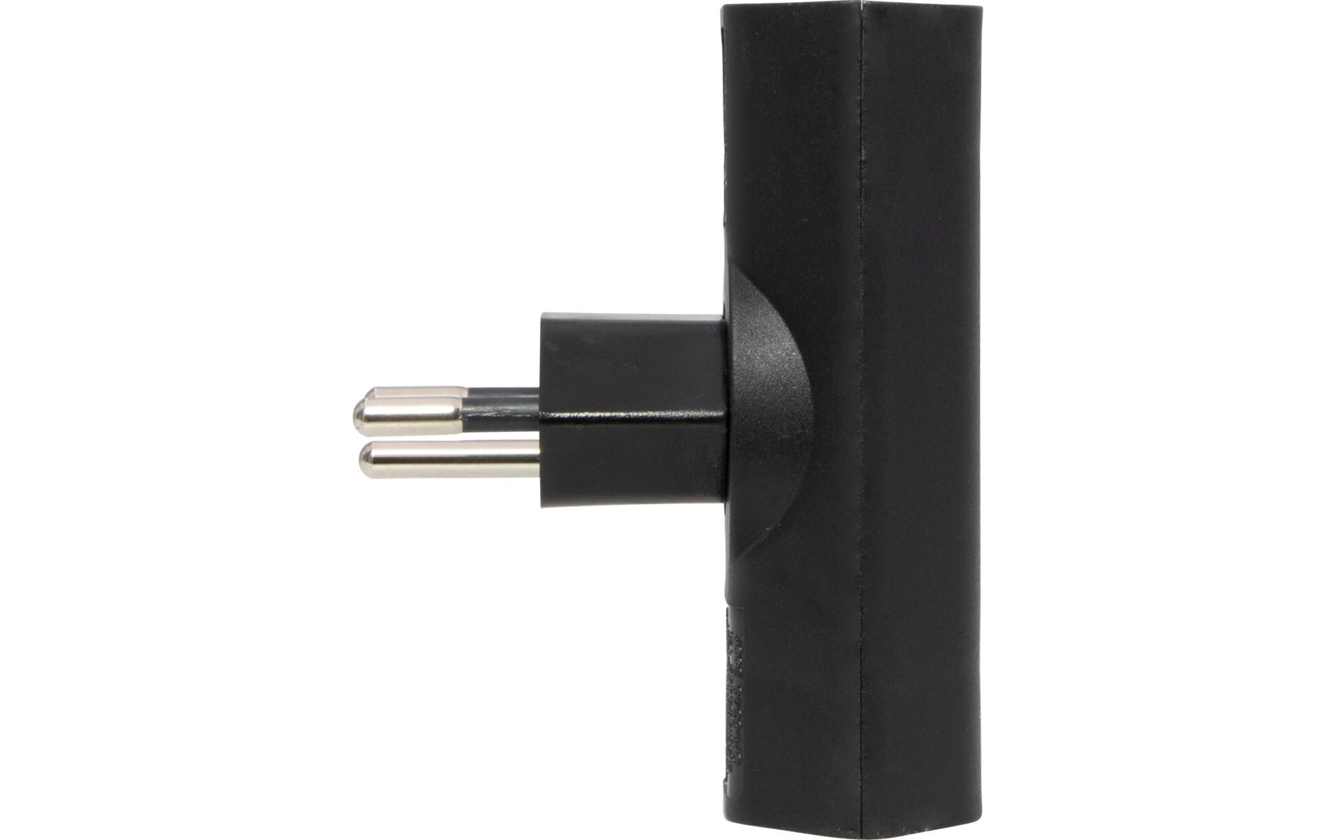 Flachstecker 2 x T13, 300° drehbar, flach, SchwarzExtra flacher und platzsparender T-Abzweigstecker