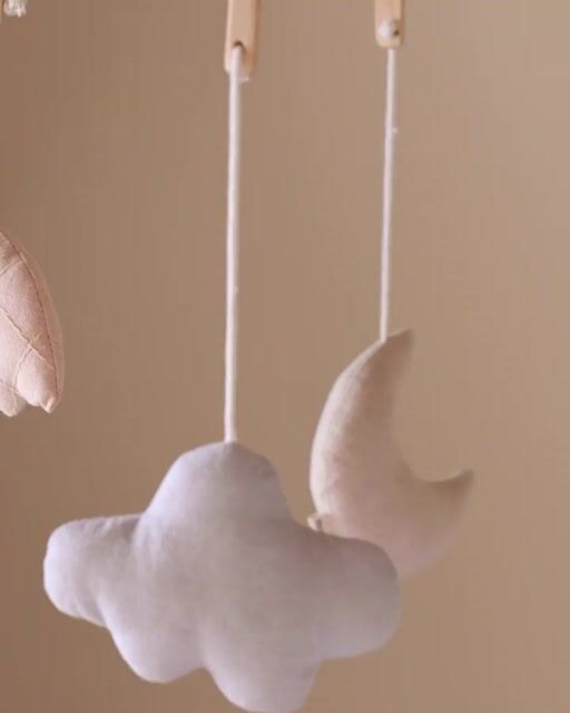 Uro i Øko Bomull og Tre | Baby Mobile, Sky, Måne, Paraply, Fugl