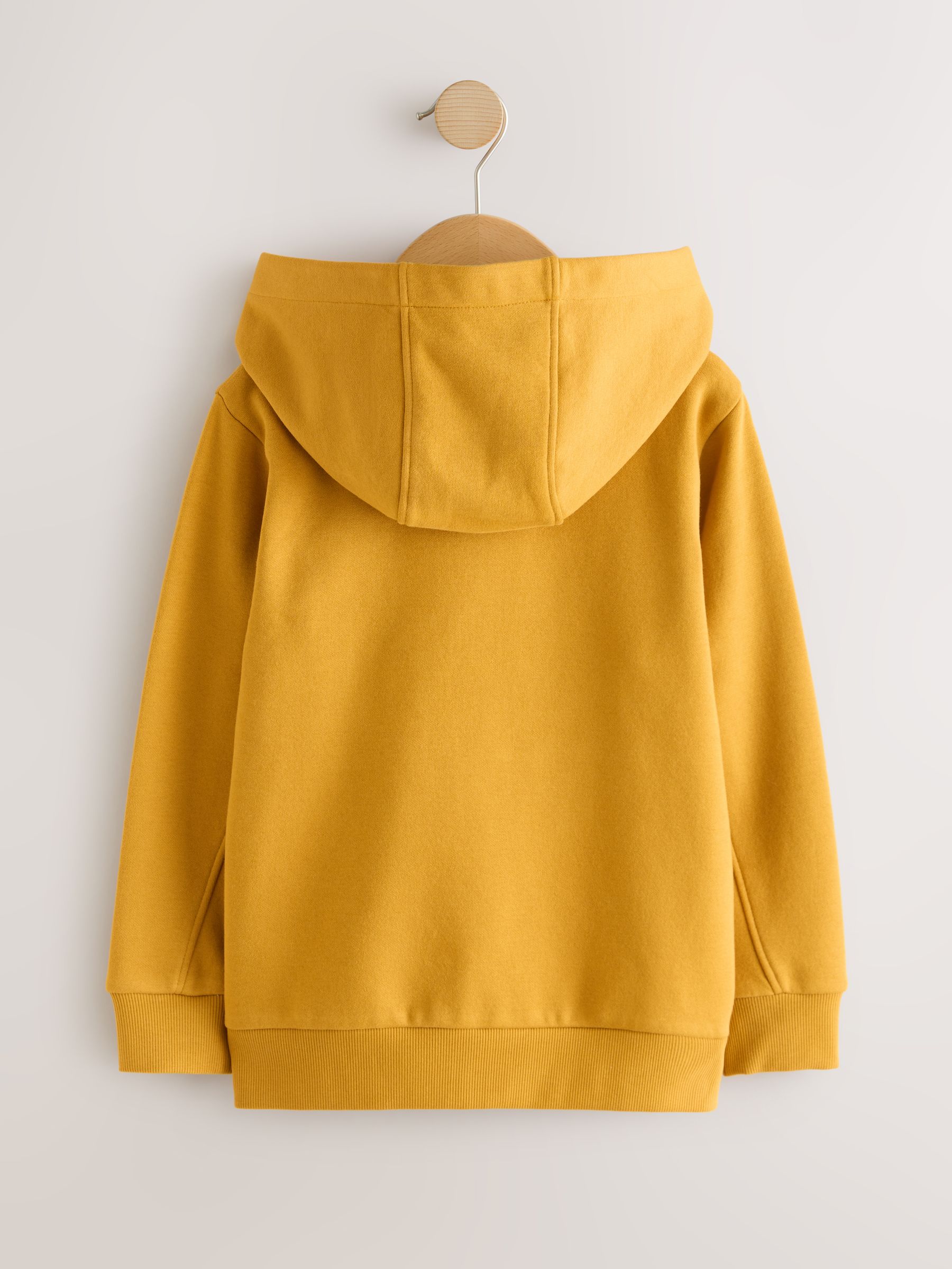 Okergeel - Effen hoodie met doorlopende rits (3-16 jr)