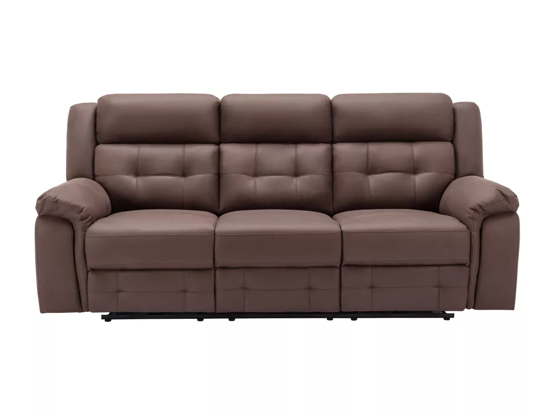 Canapé 3 places relax électrique en microfibre aspect cuir vieilli marron ORTIANO
