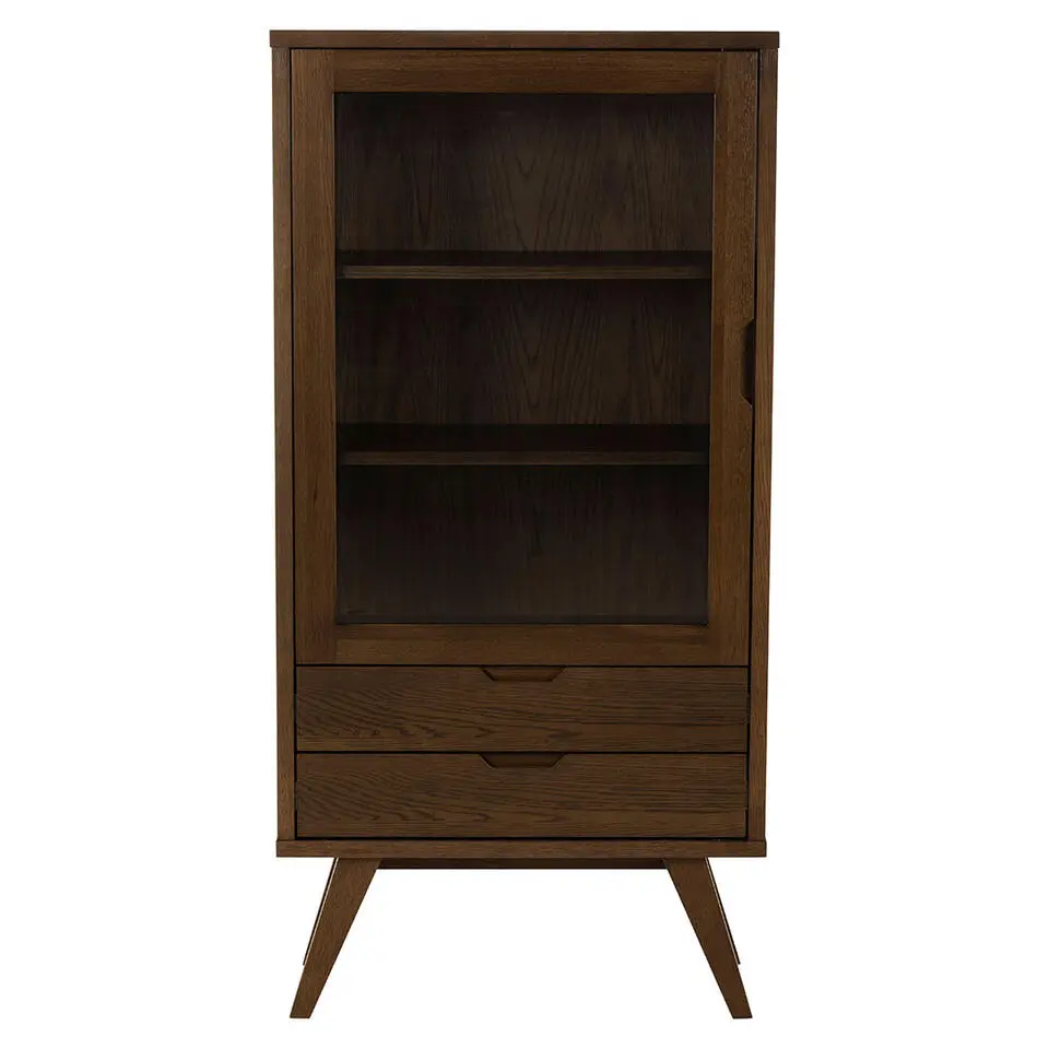Hioshop Bristol vitrinekast 1 deur 2 lades 2 planken grijs