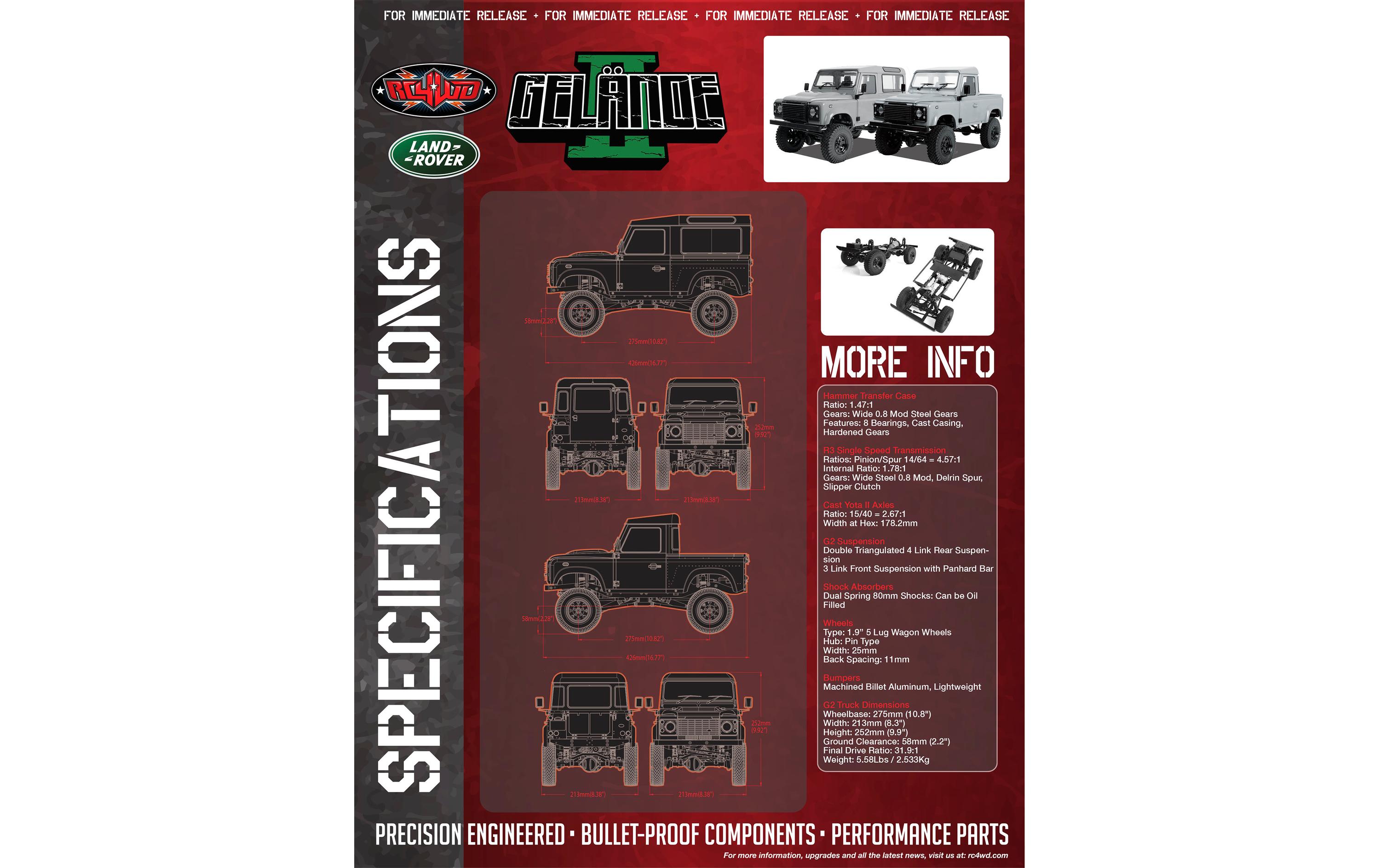 Scale Crawler Gelände II Land Rover Defender D90 Kit, 1:10<br>RC4WD Land Rover Defender D90 Scale Crawler Bausatz im Massstab 1:10