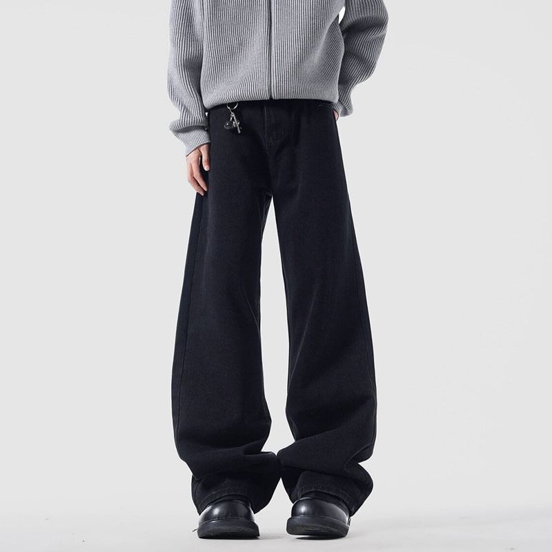 Derbundy - Mid Rise Washed Straight Leg Jeans