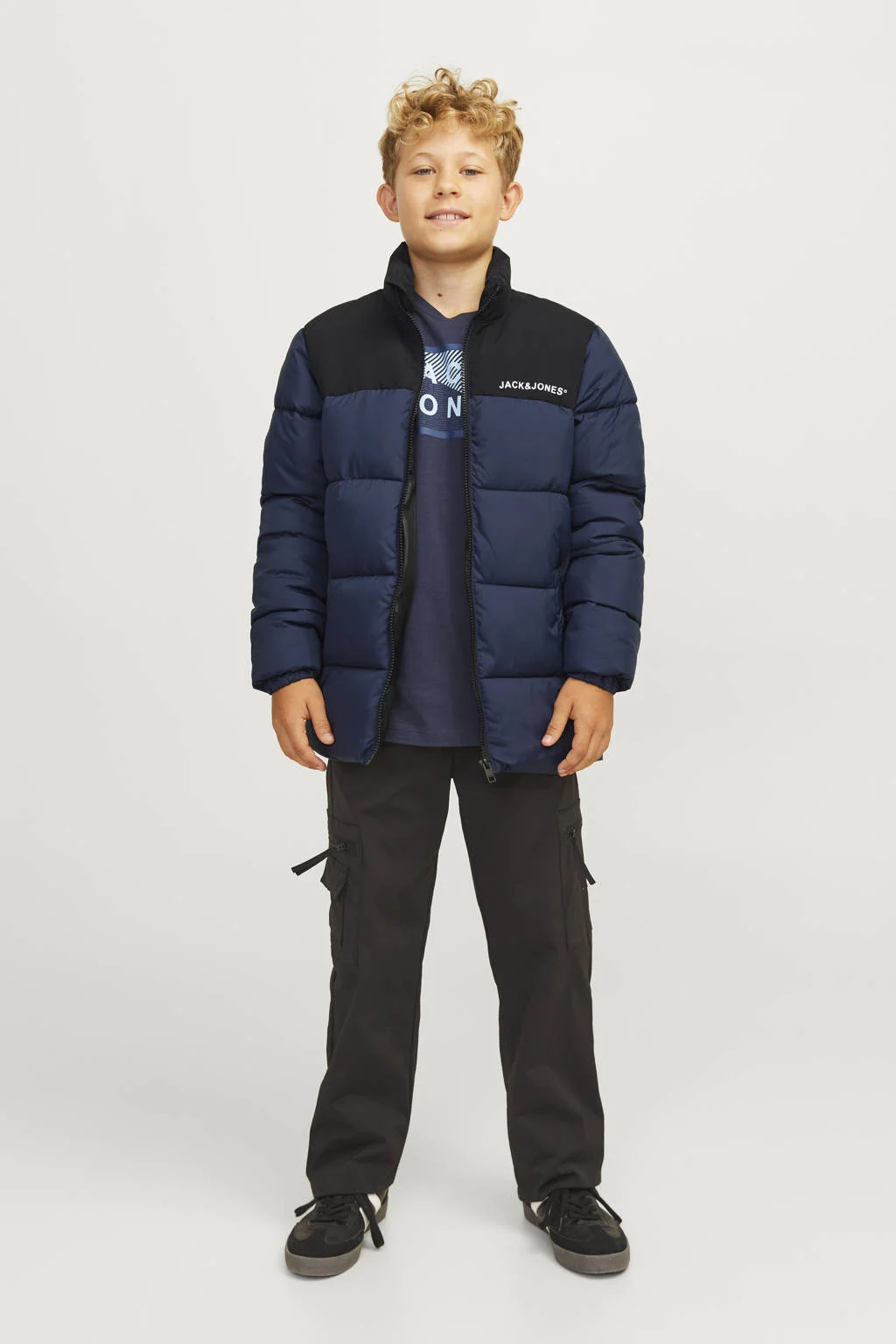 JACK & JONES gewatteerde jas donkerblauw/zwart