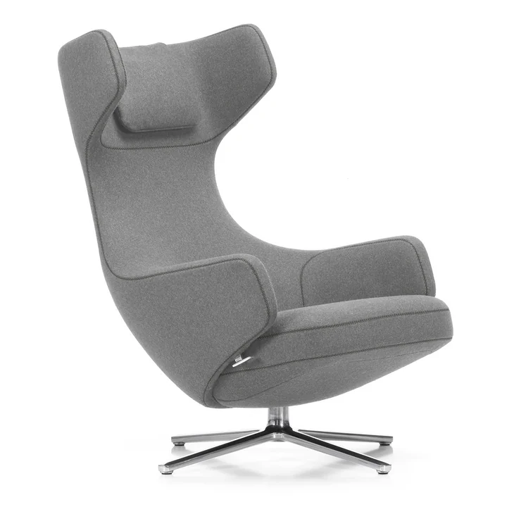 Vitra - Grand Repos Sessel, Cosy 2 hellgrau (01 kieselgrau), Aluminium poliert (Filzgleiter)