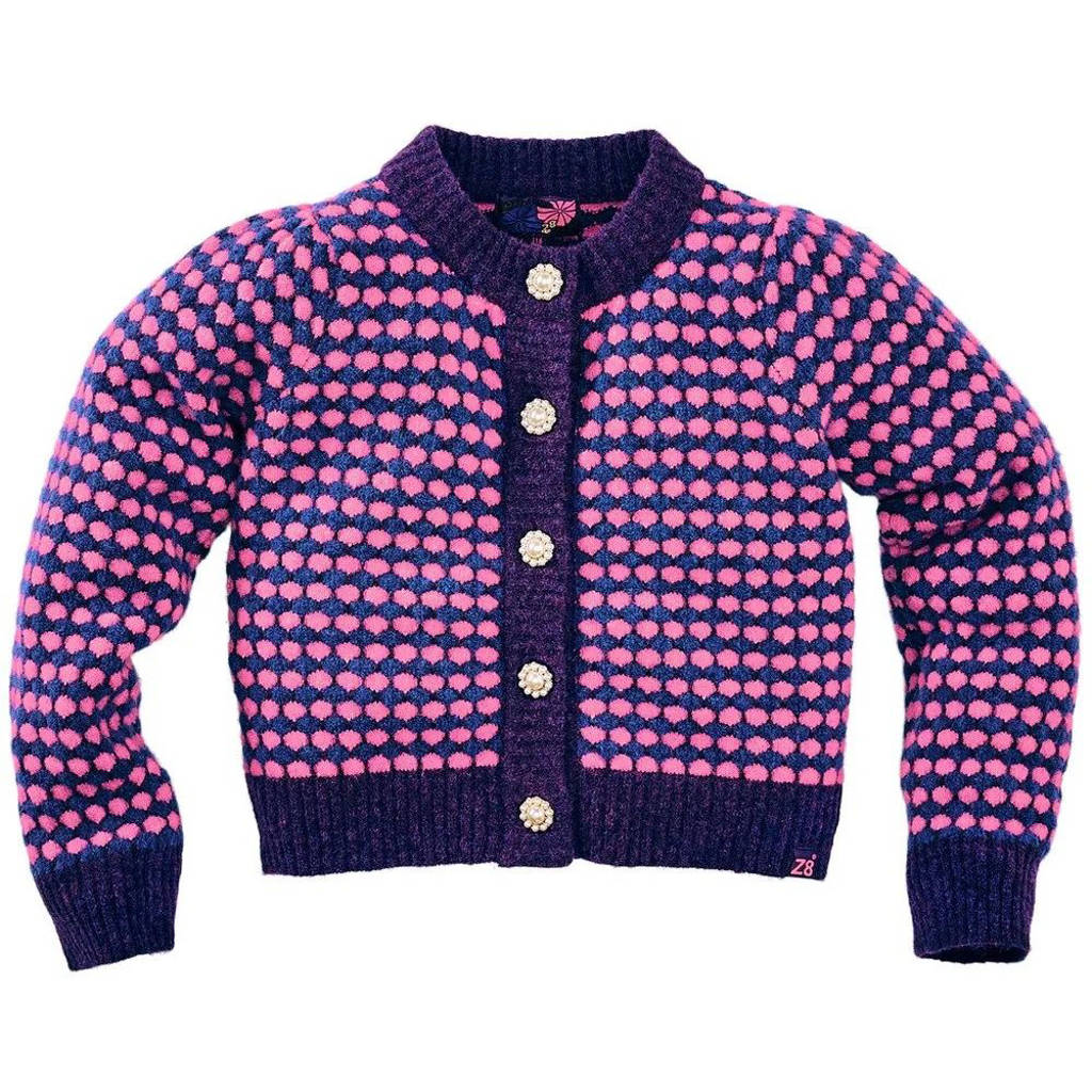 Z8 gebreid vest met all over print paars/roze