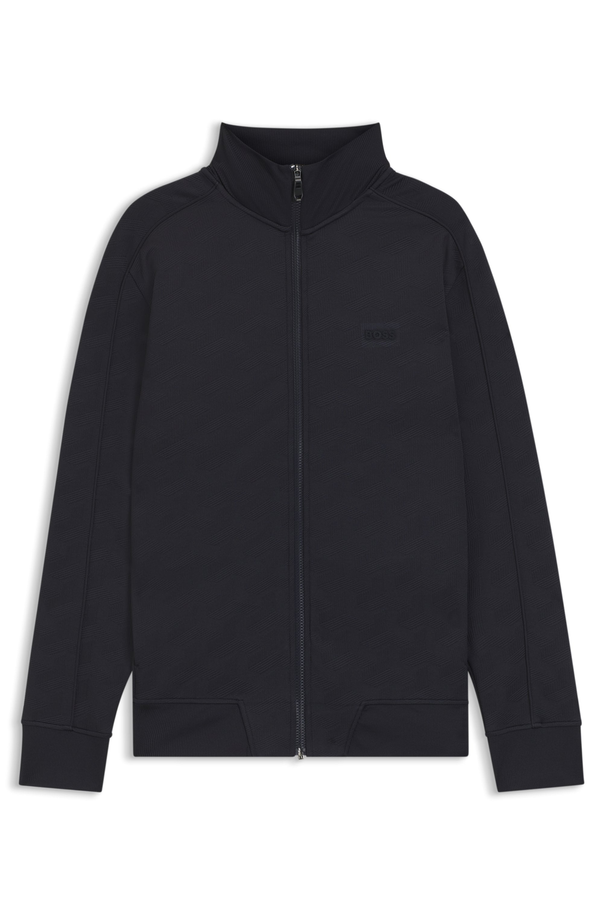 BOSS GREEN Sweatjacke »Mirror« Flachstrickkragen, regular fit, Reissverschluss, gesteppter Jacquard