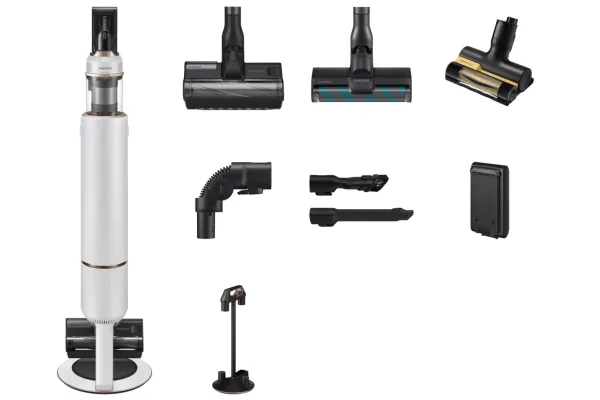 Samsung VS20B95843W, 2-i-1 stangstøvsuger, Støvpose, Sort, Krom, Hvid, Rektangulær, Dry, Multi cyklonisk