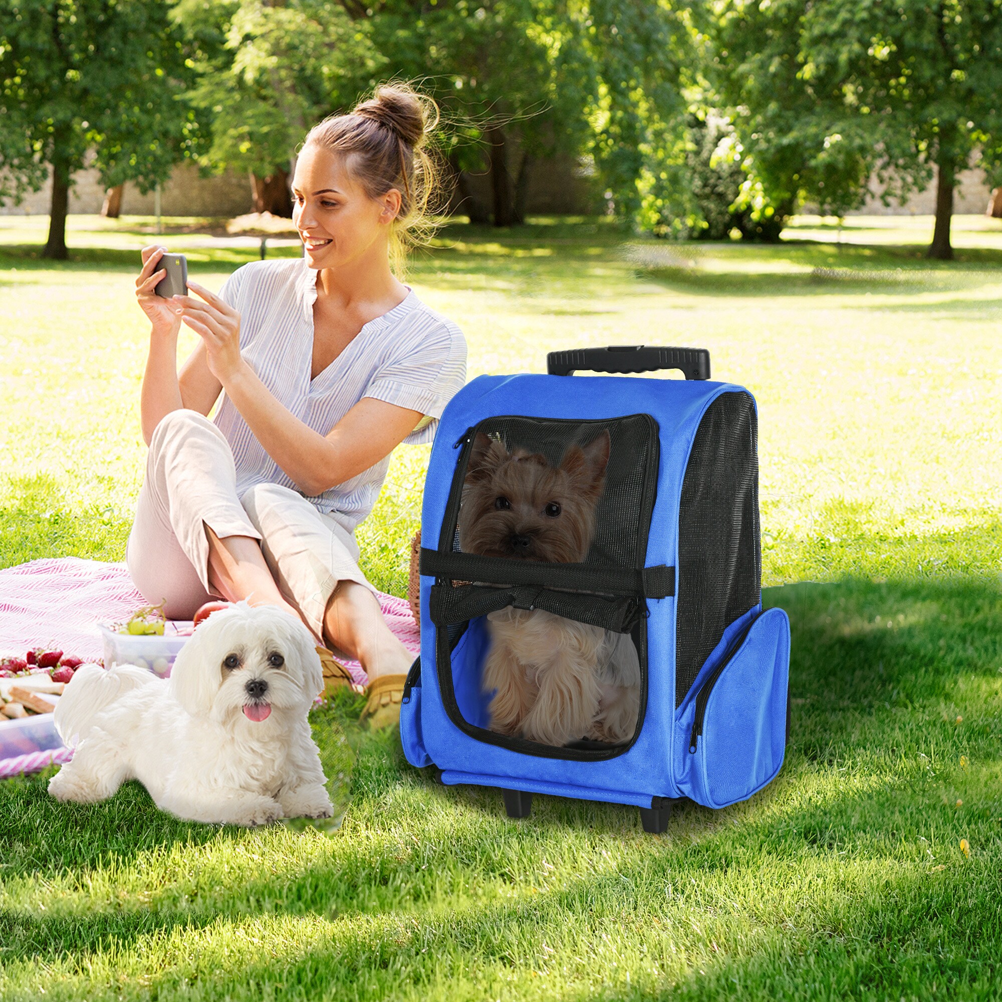 PawHut 2 in 1 Hundetasche als Trolley oder Rucksack verwendbar blau 36 x 30 x 49 cm (LxBxH)