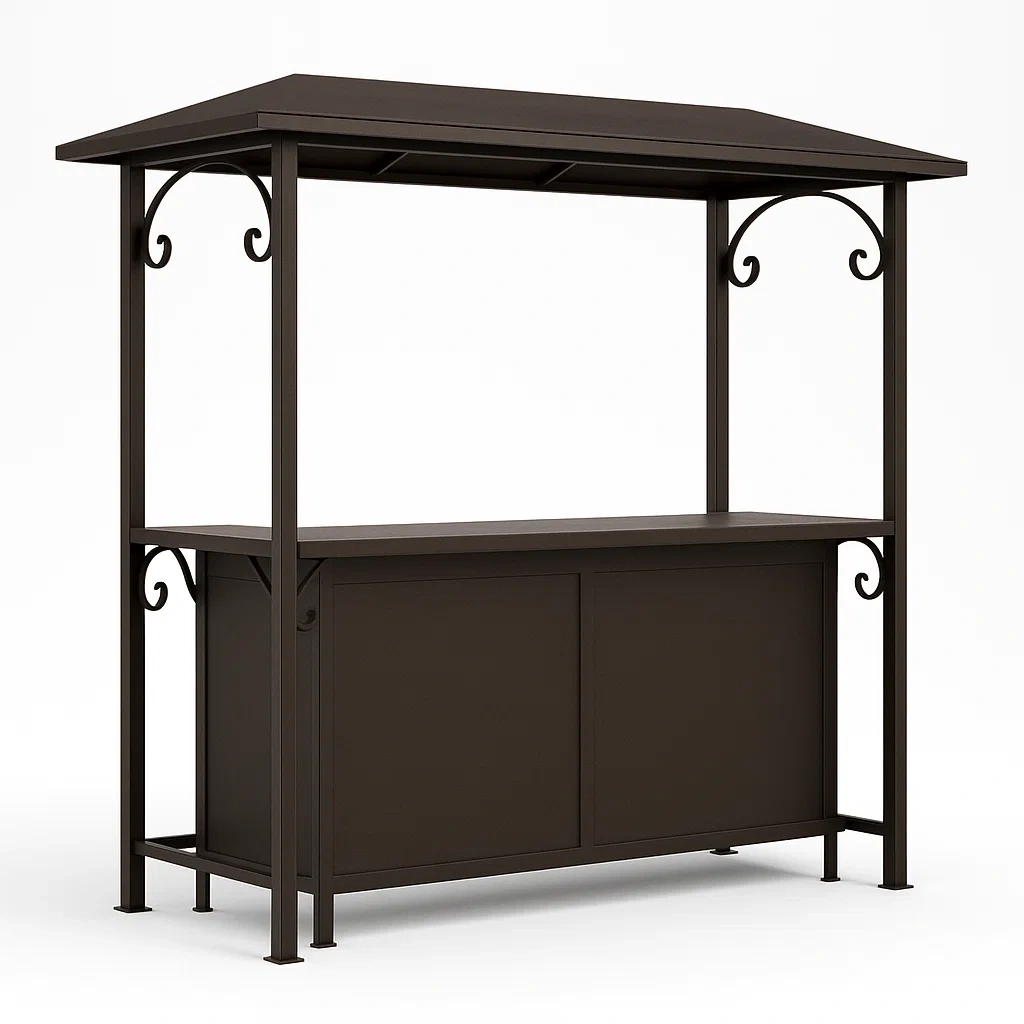 Pavillon de jardin avec bar métallique marron avec toit