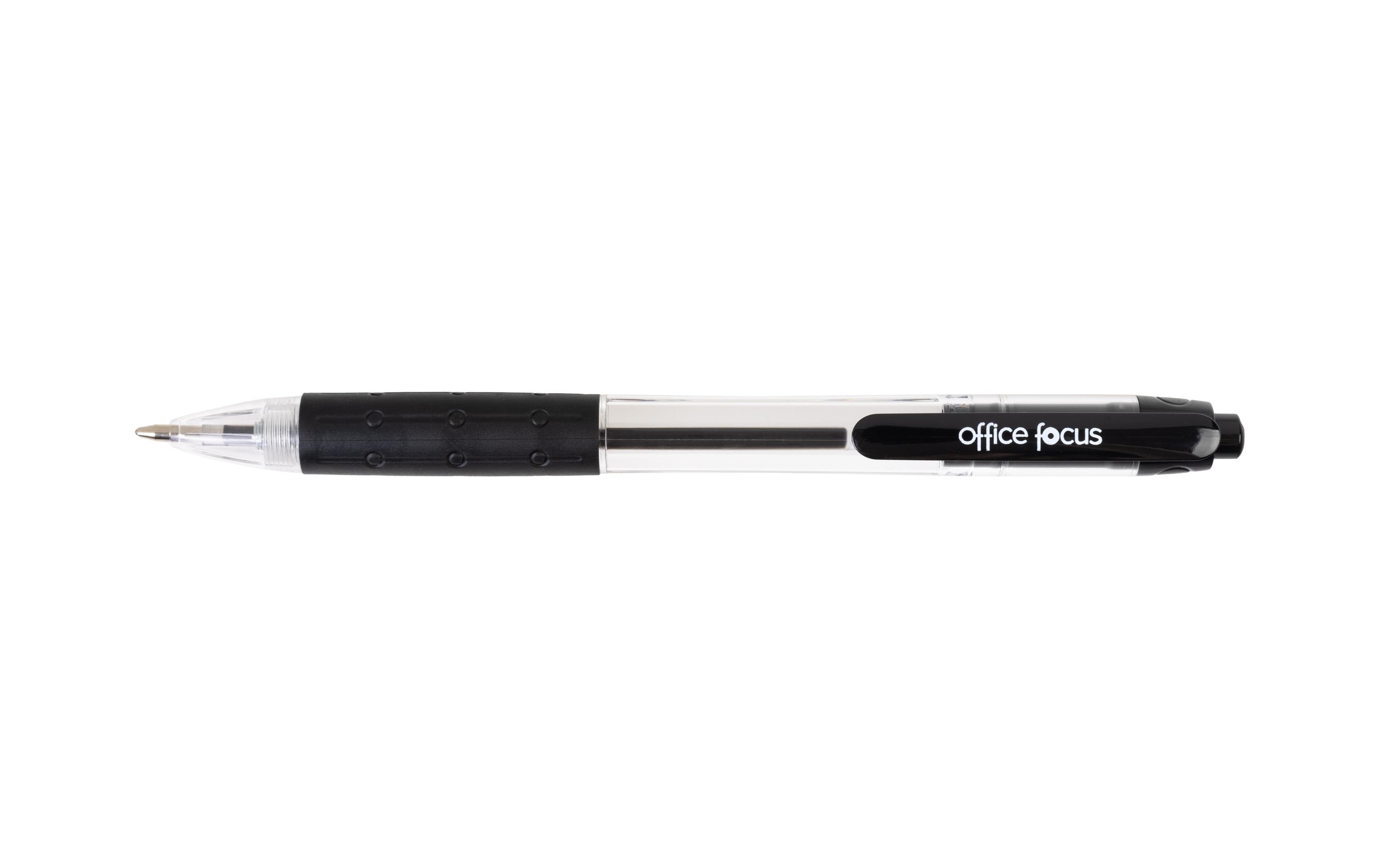 Kugelschreiber Office Focus 1 mm Mine, Schwarz, 12 StückDruckkugelschreiber mit Clip und weichem Griff