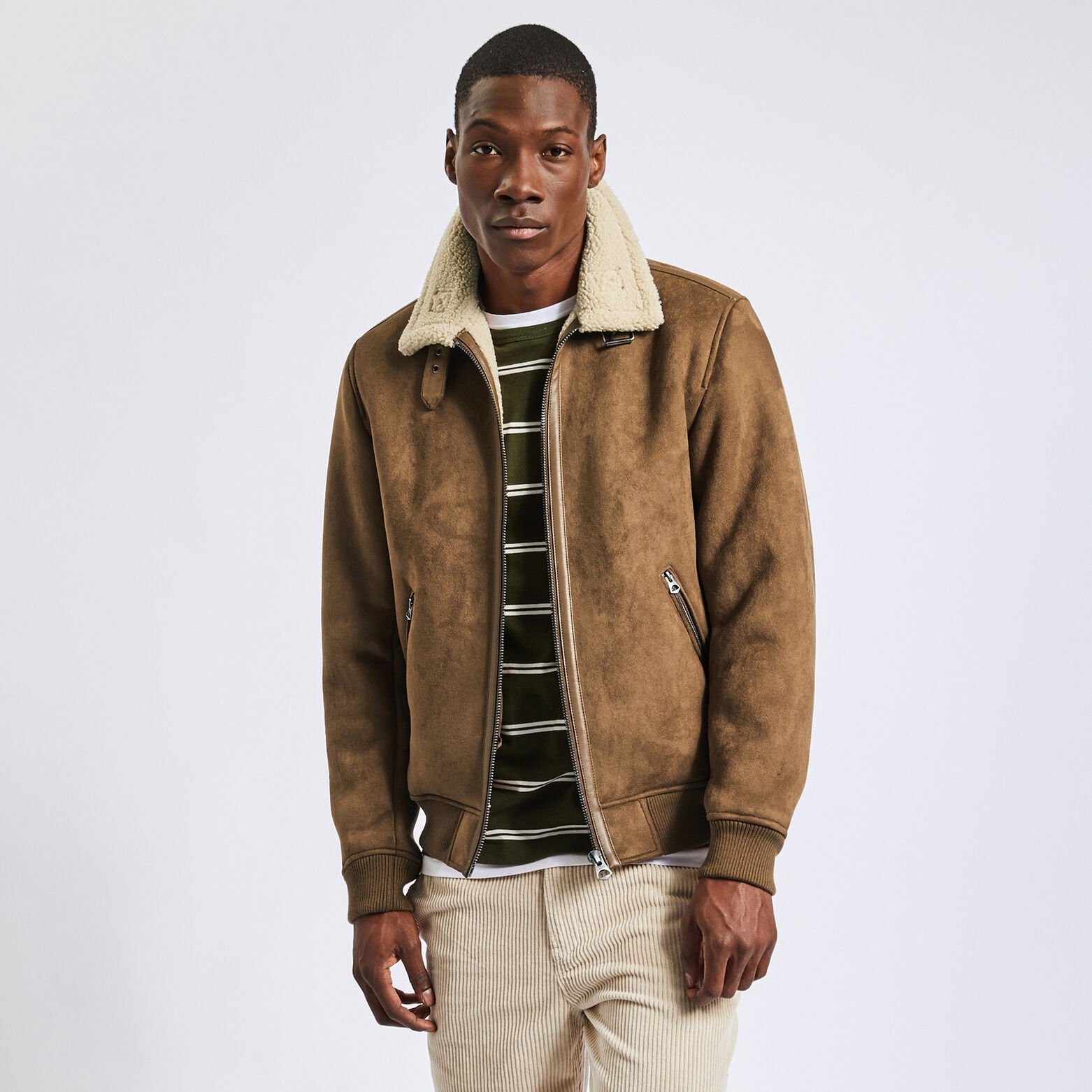 Blouson aspect velours col et doublure moutonné Camel