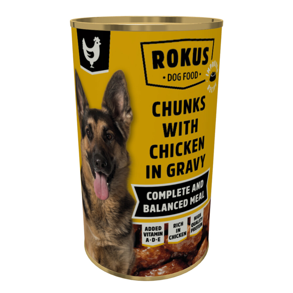 Rokus Hondenvoer Blik Stukjes Kip in Jus1,24 kg