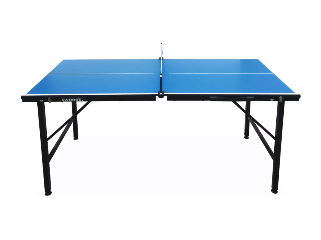 Mini table de ping pong 150x75cm - table pliable INDOOR bleue. avec 4 raquettes et 6 balles. valise de jeu pour utilisation intérieure. sport tennis de table