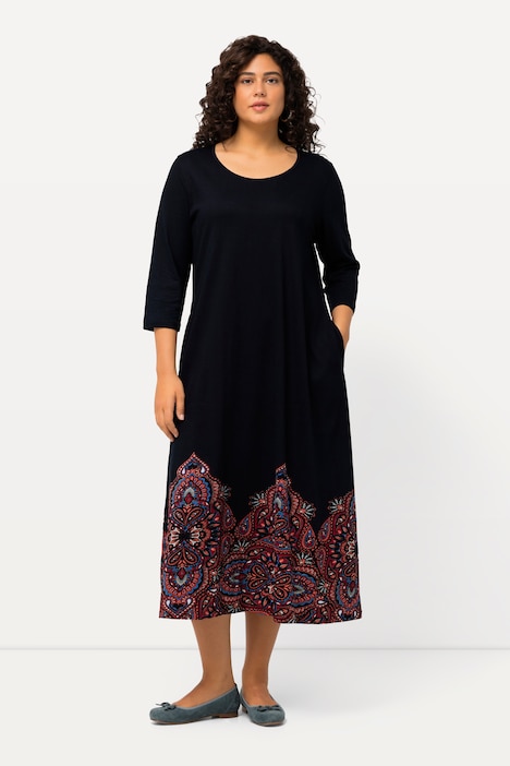 Jerseykleid, Paisleybordüre, Rundhals, 3/4-Arm