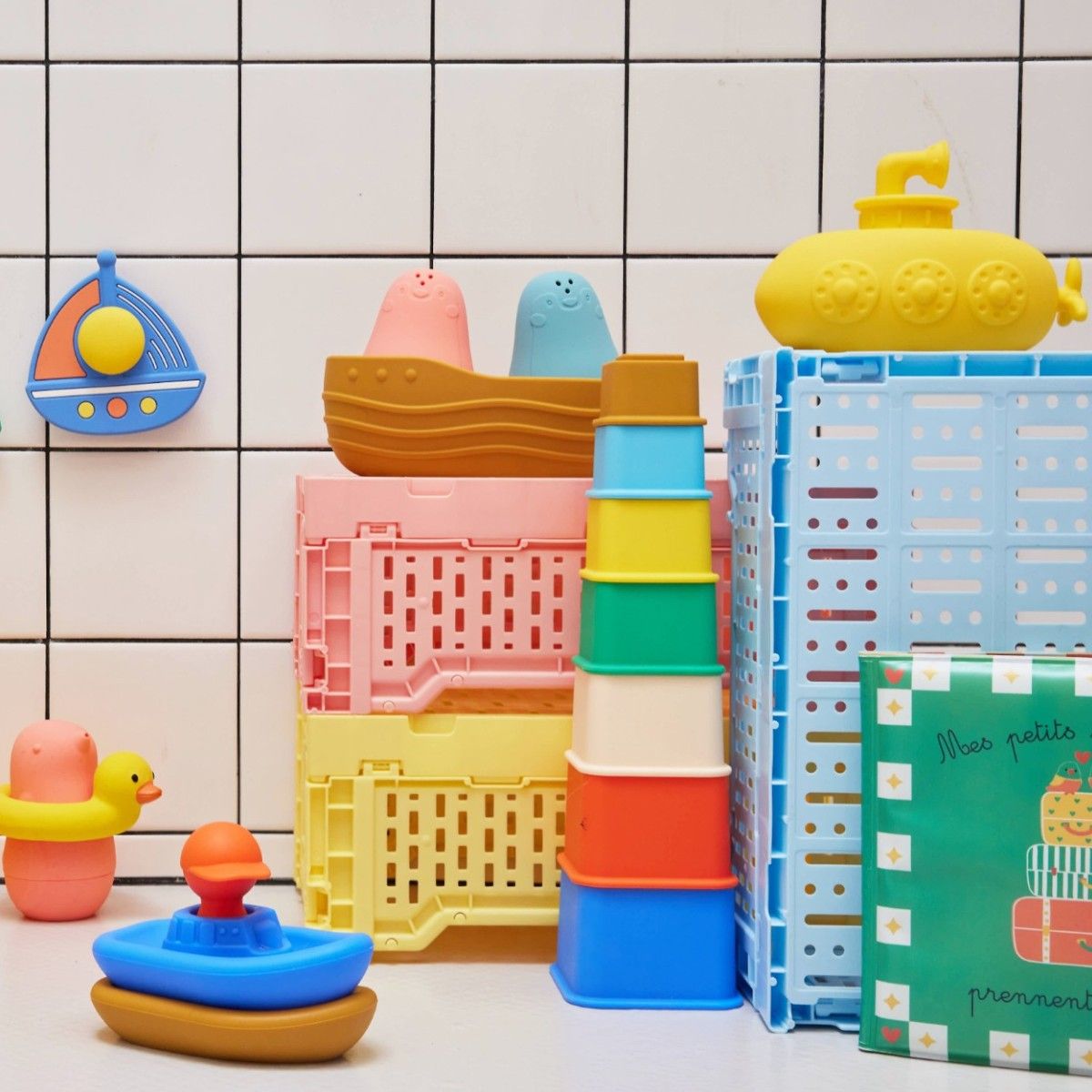 Jeu de cubes en silicone à empiler multicolore Amande