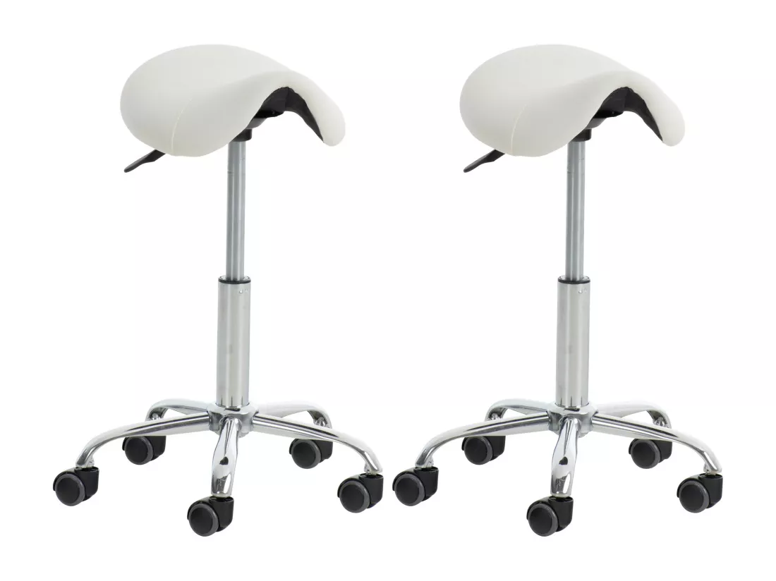 Lot de 2 Tabouret de bureau - Similicuir - Blanc - Reno