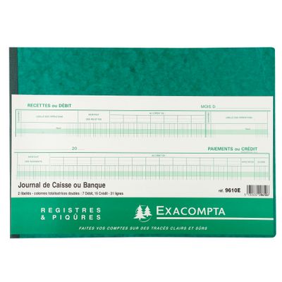 Exacompta - Journal de caisse ou banque - 22 colonnes : 15 débits/7 crédits - 28 x 38 cm - 80 pages