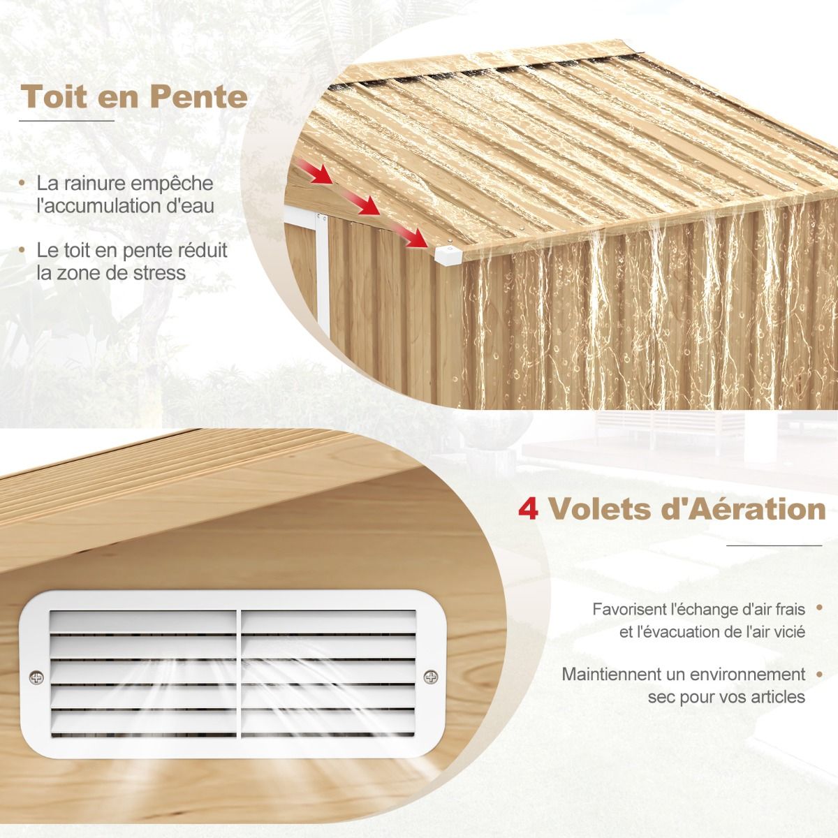 Abri de Rangement 259cm x196cm avec Base de Fondation Maison à Outils en Métal Galvanisé avec 4 Aérations Imperméable et Coupe-vent Naturel - Lidl-Manfred