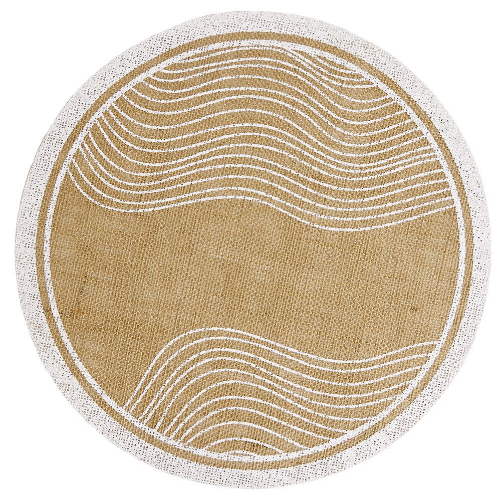 Set de table rond en jute naturel et blanc motif soleil ou vague Ø38cm