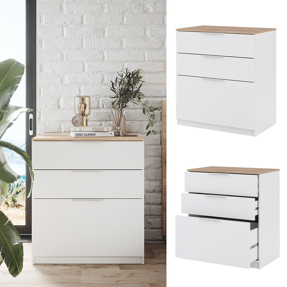 Vicco Kommode Betti 80 x 90 cm in Weiß Sonoma, 3 Schubfächer, Schlafzimmer