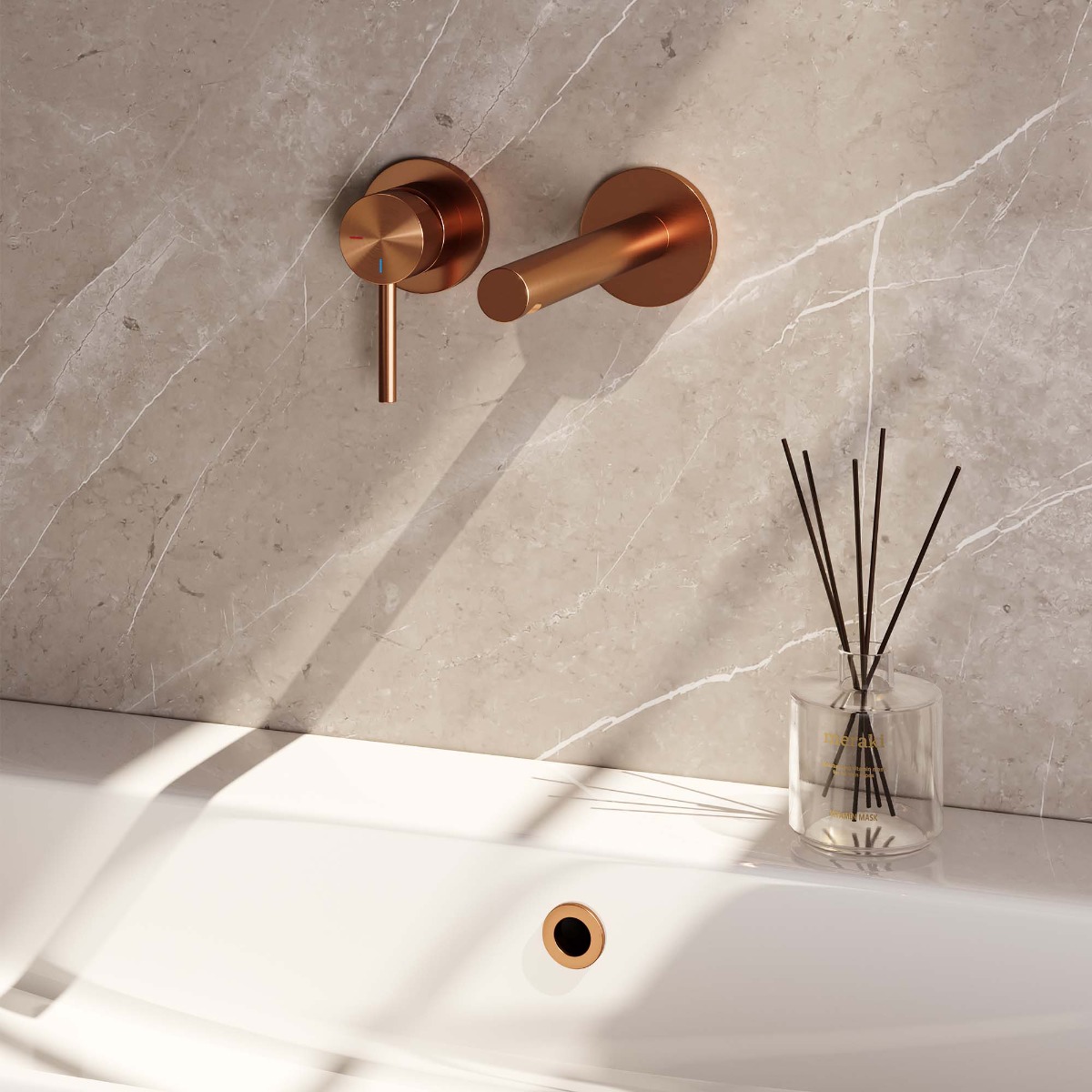 Brauer Copper Edition ColdStart wastafelkraan inbouw rechte uitloop en rozetten model A2 koper geborsteld PVD