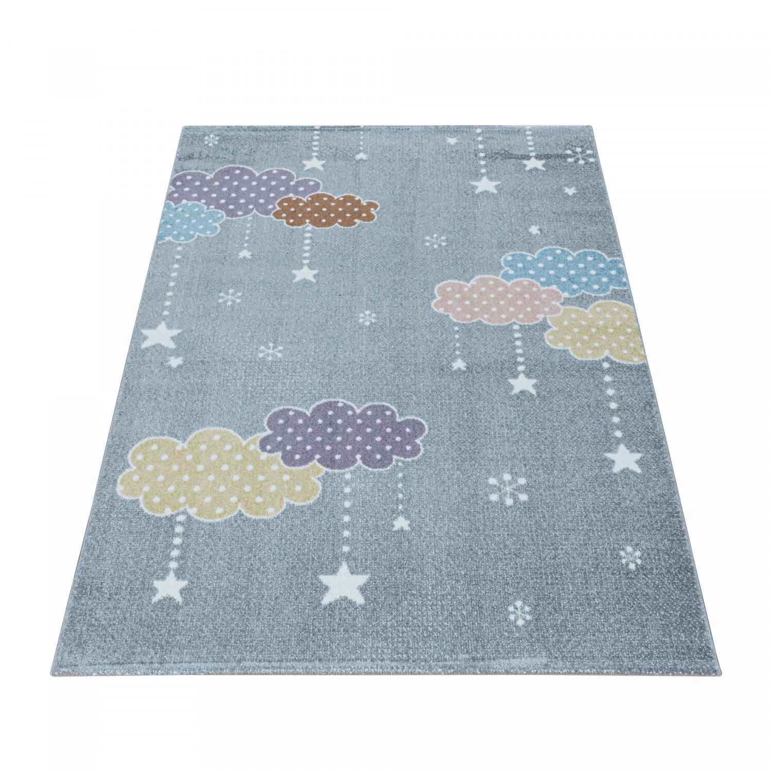 Kinderteppiche 10 mm Kurzflor Teppich mit Bunte Wolken, Stern Motiv