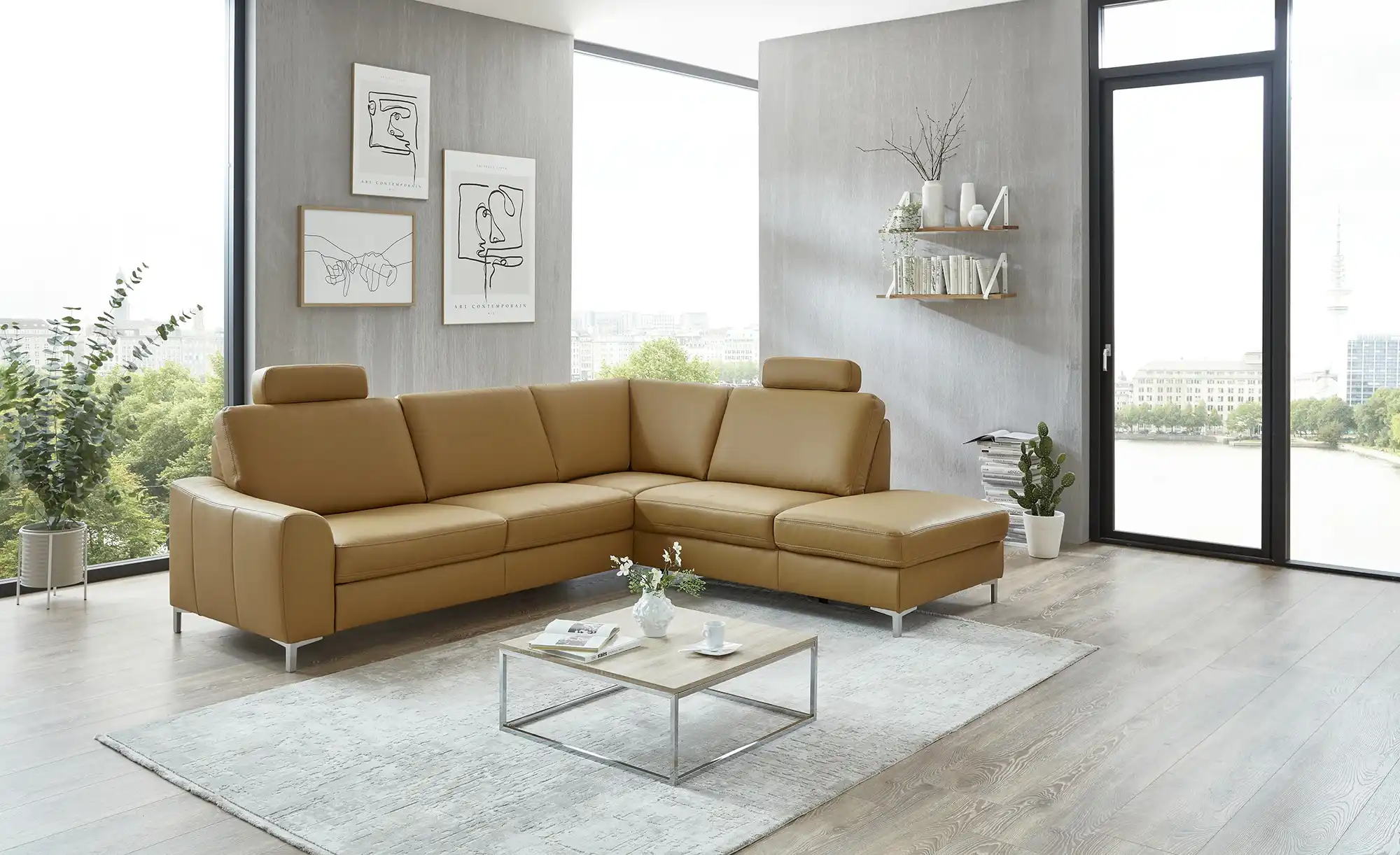 meinSofa Ecksofa mit Sitz und Rückenlehne aus Echtleder Lea