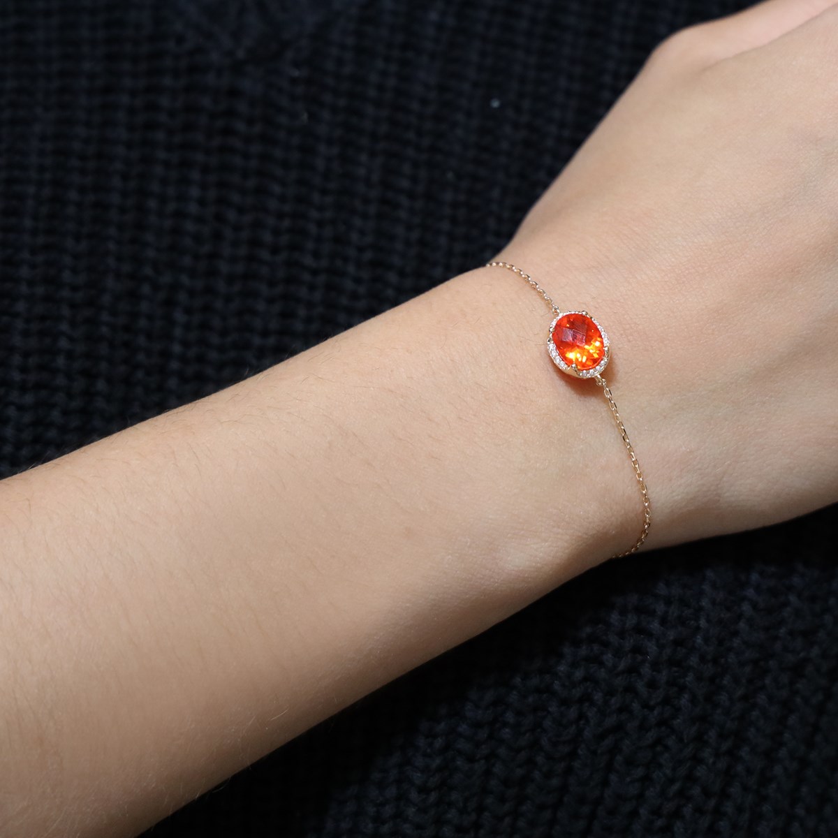 Bracelet Argent Dore Pierre Unique Orange