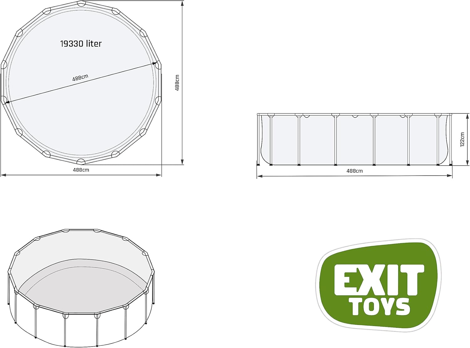 EXIT Toys Black Leather Pool - ø488x122cm - Großer, Runder Rahmenpool mit Sandfilterpumpe - Extra tiefer Pool - Starker Rahmen - Inklusive Poolleiter - Einzigartiges Design - Schwarz