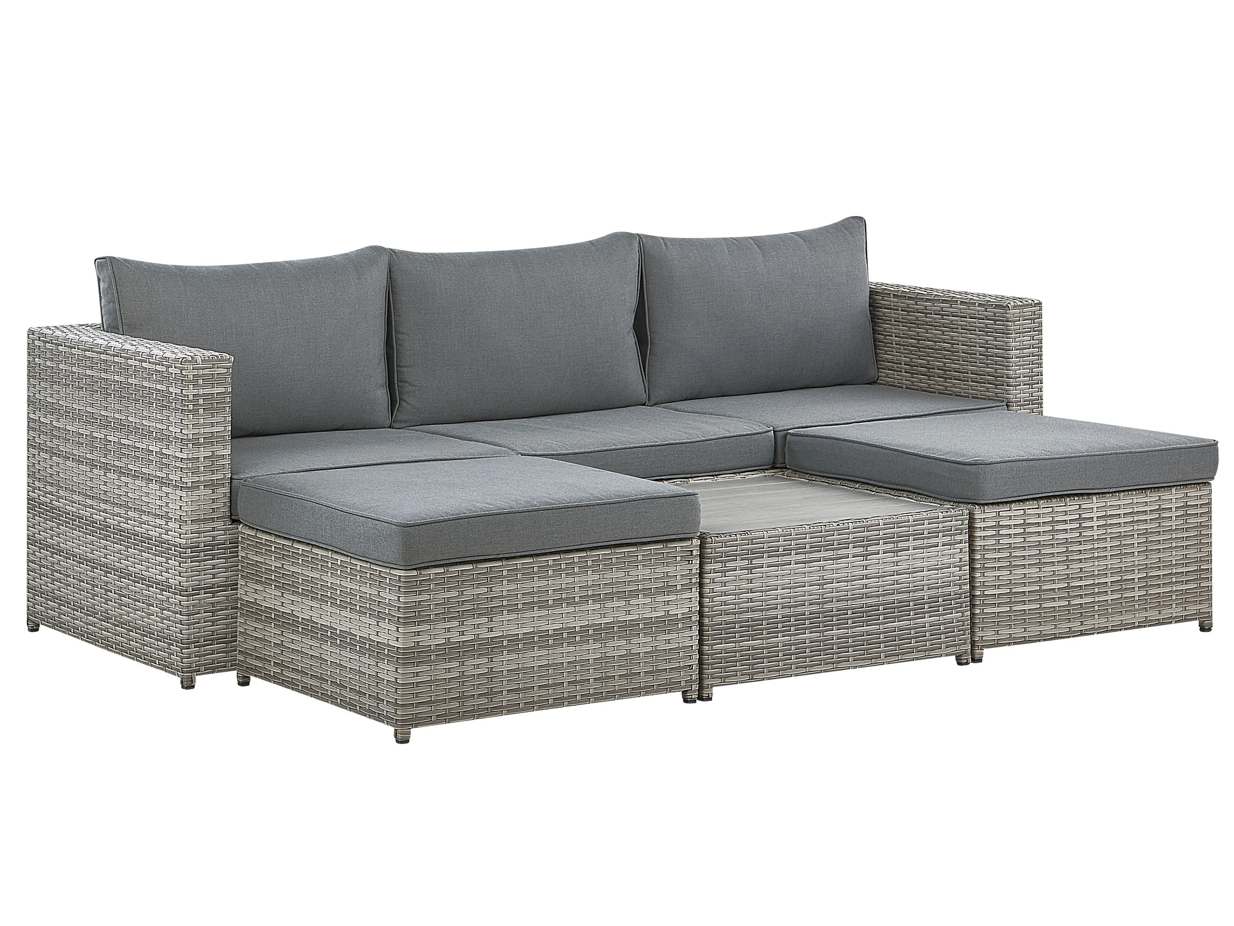 Tuin hoekloungeset met tafel 5-zits SABBIA rechtszijdig modulair PE rotan Lichtgrijs
