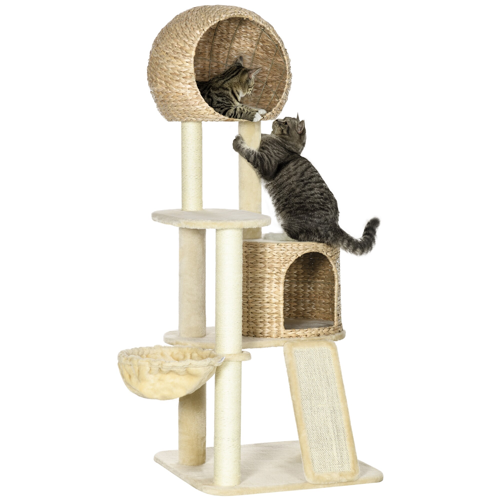 PawHut Kratzbaum mit Katzenhaus beige 60L x 60B x 150H cm