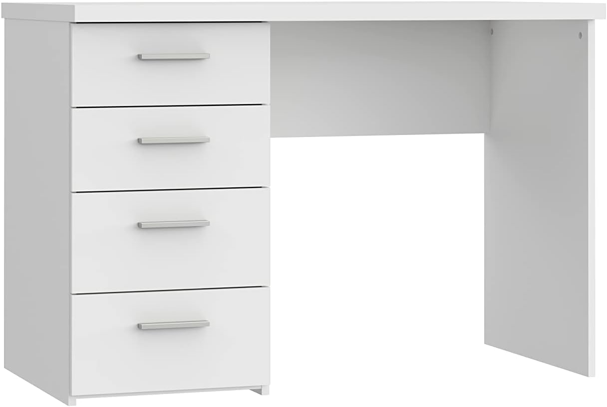 FORTE Net 106 Schreibtisch mit 4 Schubladen, Holzwerkstoff, Weiß matt, B x H x T: 110 x 76.5 x 60 cm