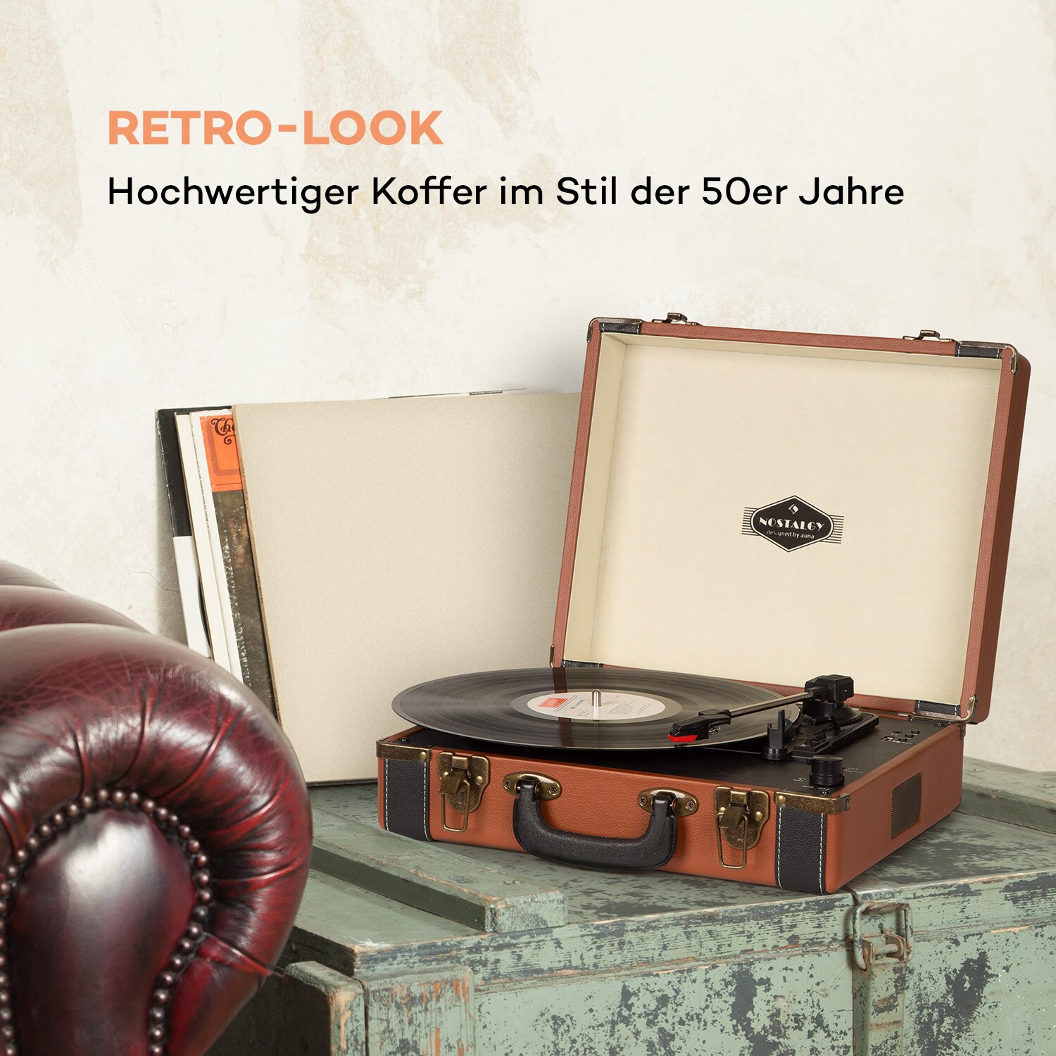 Jerry Lee BT Plattenspieler BT USB Aufnahme & Wiedergabe braun