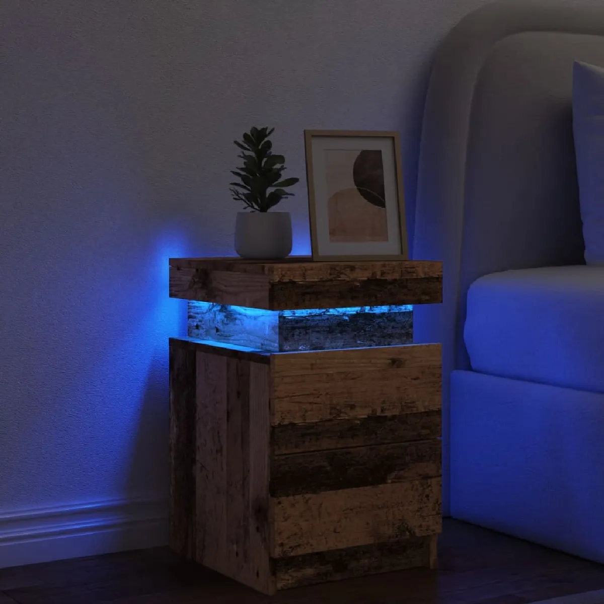 vidaXL Table de chevet avec LED - Vieux bois