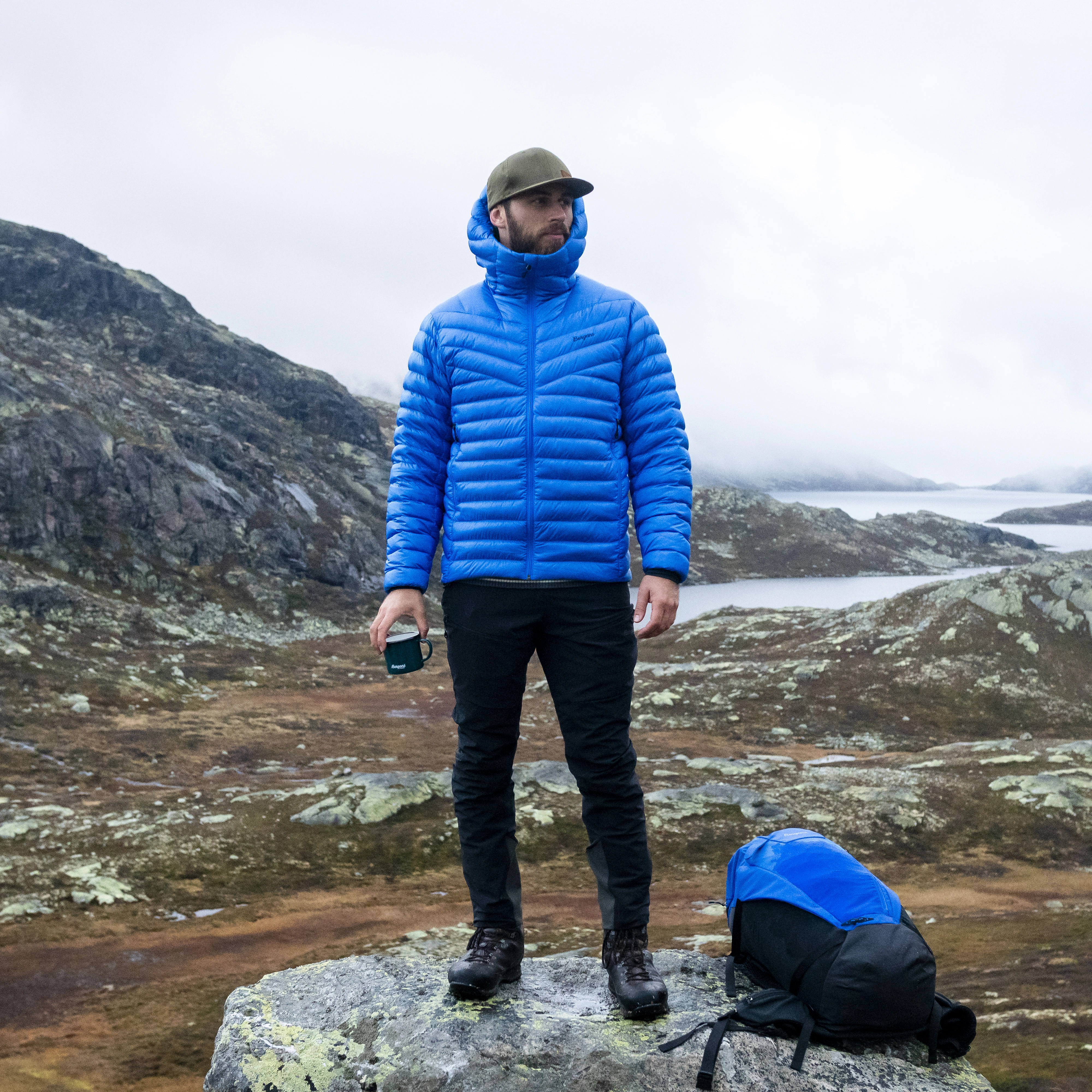 Rabot Light Down Jacket Hood Men Space Blue
