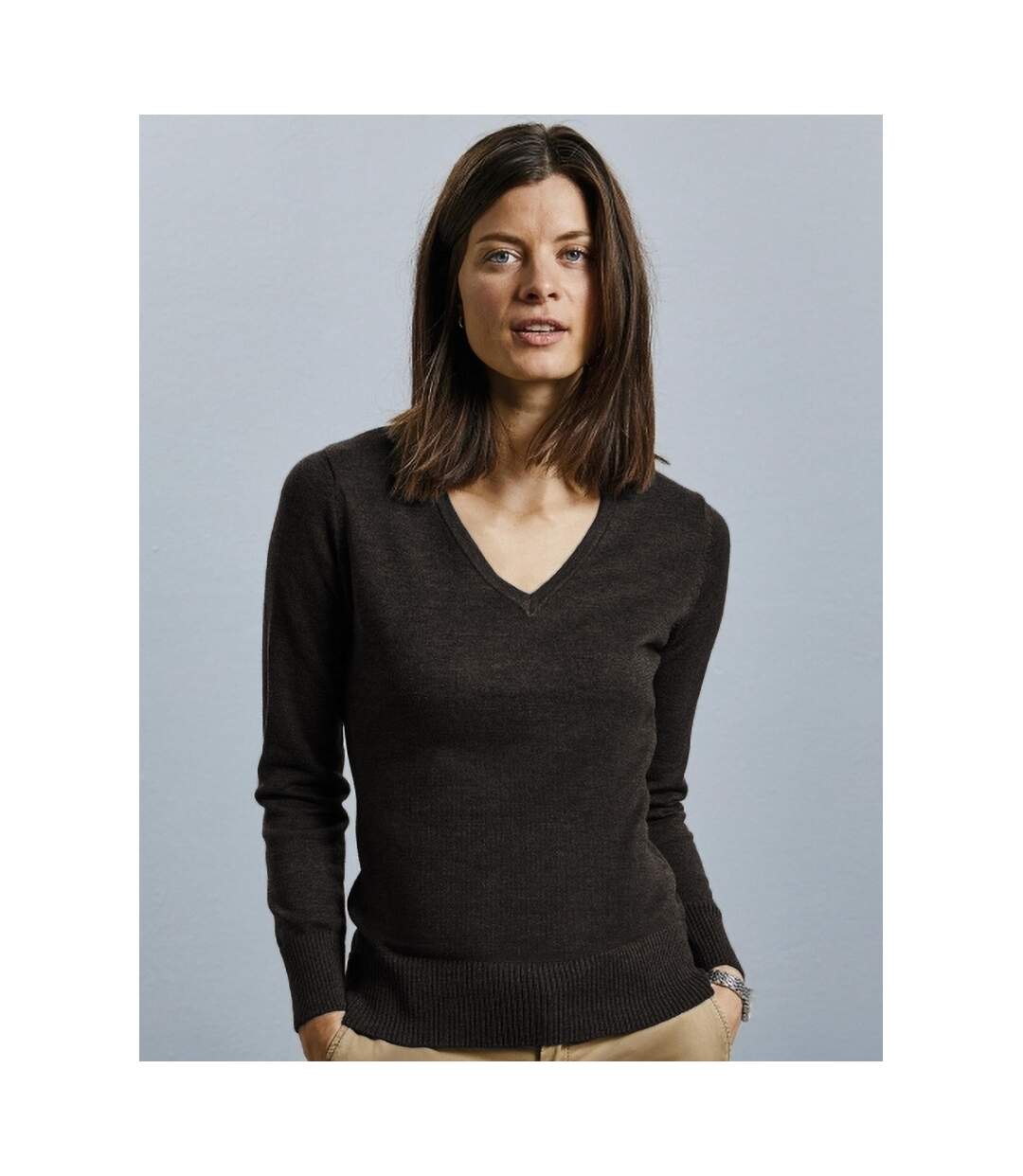 Russell - Pull col V COLLECTION - Femme (Gris foncé chiné) - UTBC1011