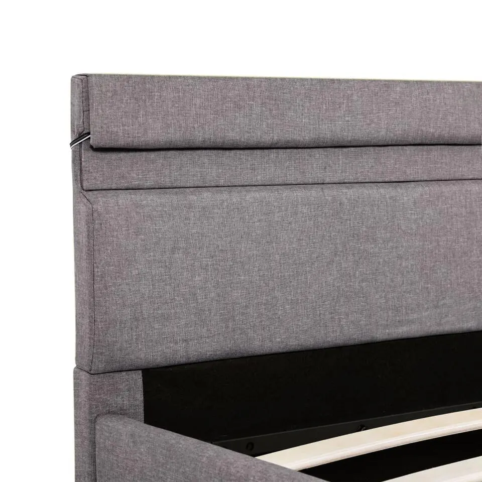 vidaXL - LED bed met opbergruimte - Hydraulische - Taupe - Stof - 140x200 cm
