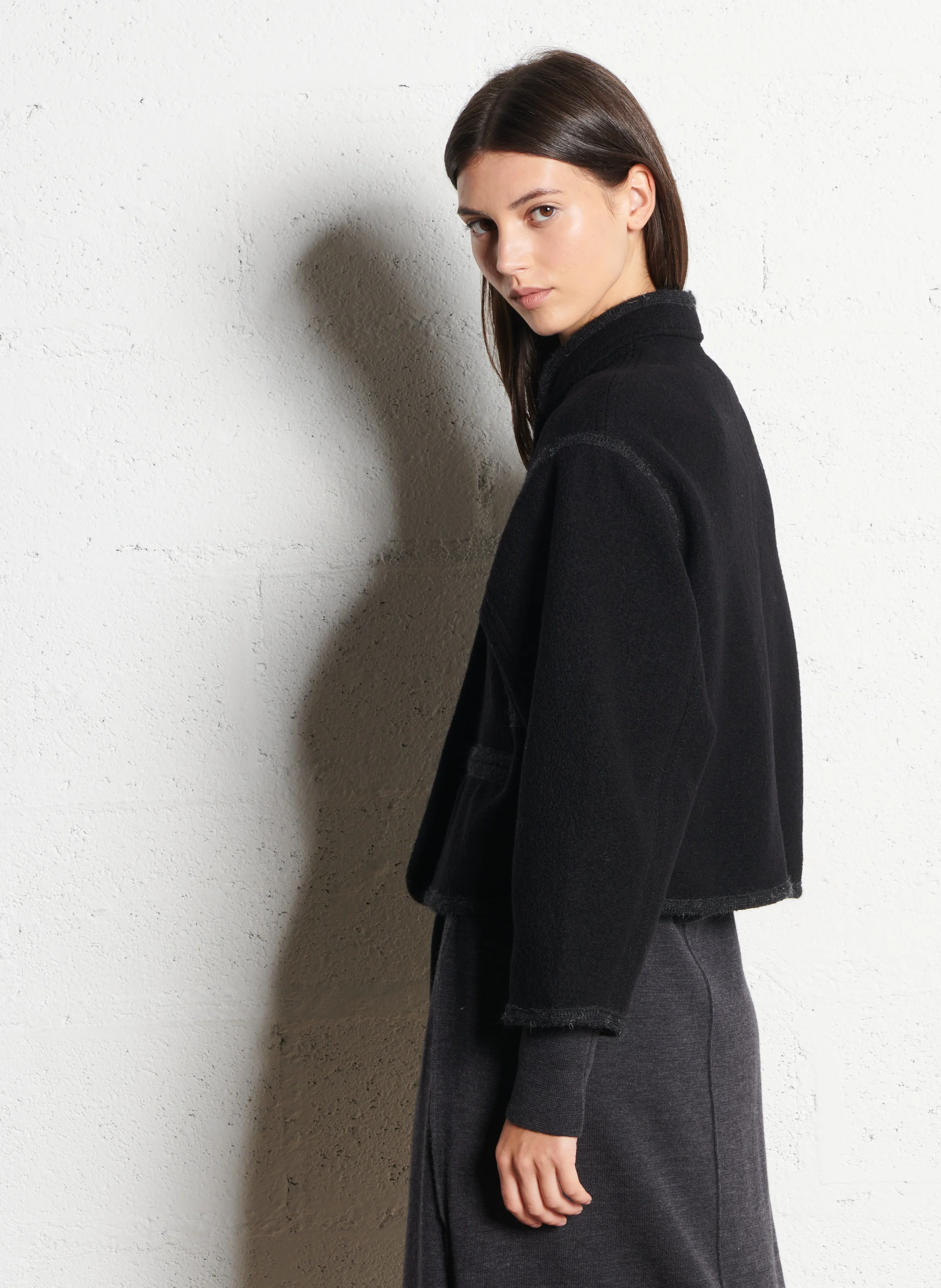 OLYMPE - Veste droite en laine | Noir