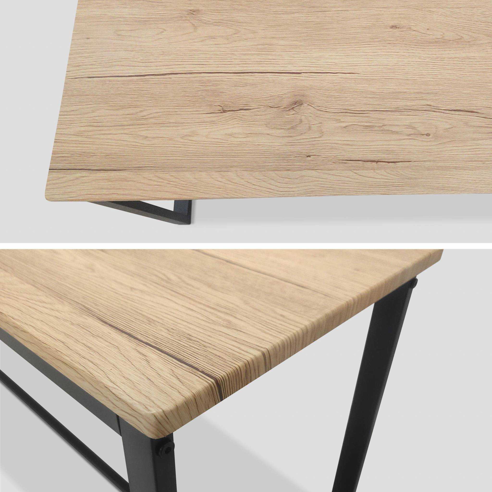 Set loft table rectangulaire en acier noir l140x l80 x h75cm. 2 bancs de l120x l35x h46cm. 4 places