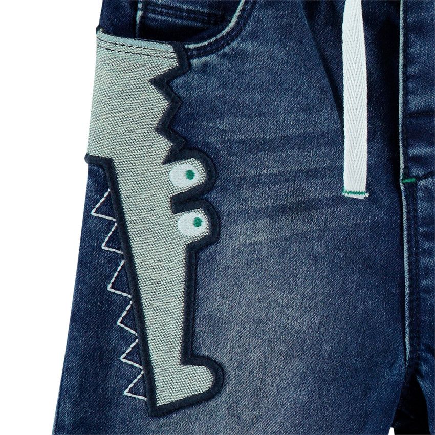 Jean effet used à taille élastiquée et crocodile brodé - Bleu