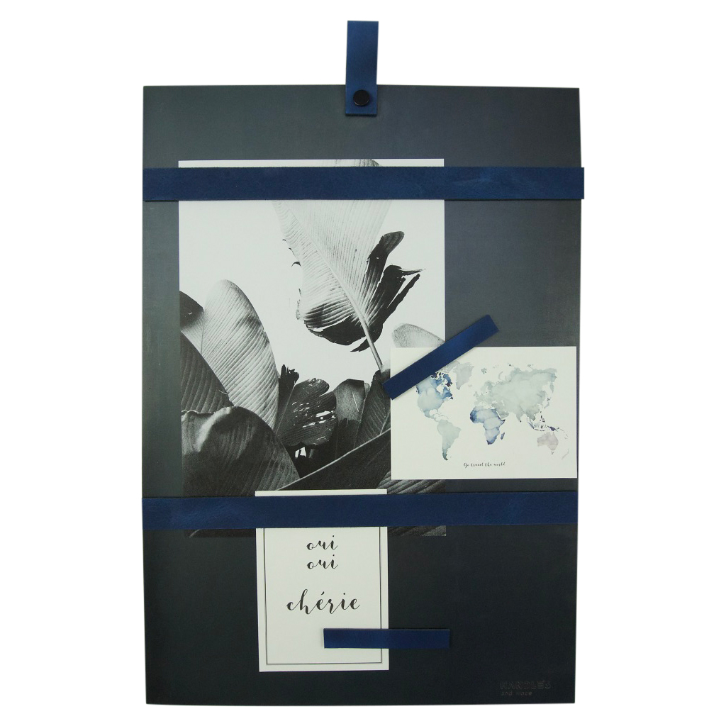 Magneetbord met magneetstrips Leer: Blauw (inclusief 6 leren magneetstrips)